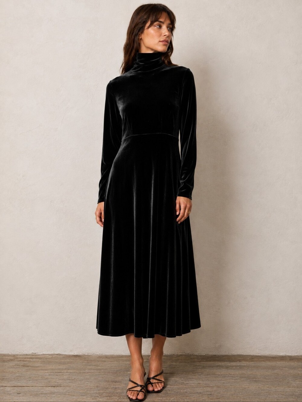 Jaqueline Ferrar Black Velvet Maxi Dress High Neck Whimsigoth Dark Academia 10